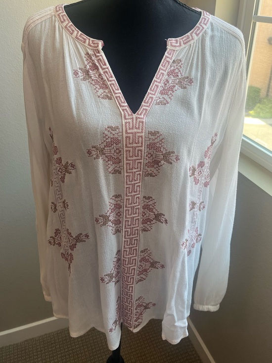 Lucky Brand Tops - Lucky Brand Off White Boho Tunic Top with Pink and Gold Embroidery EUC
